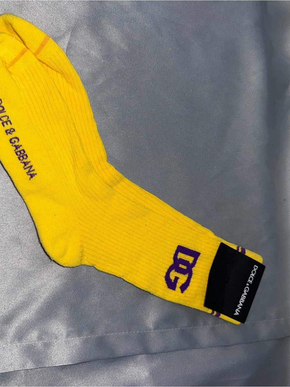 Dolce & Gabbana Yellow Crew Socks with Purple Logo